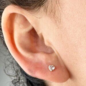 18K Solid Gold Heart earrings, zircon studs, fine jewelry